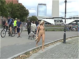 towheaded Czech teenage showcasing her hot assets bare in public