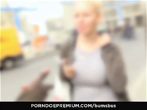 bums BUS - blonde cutie gets spunk on boobs in car ravage